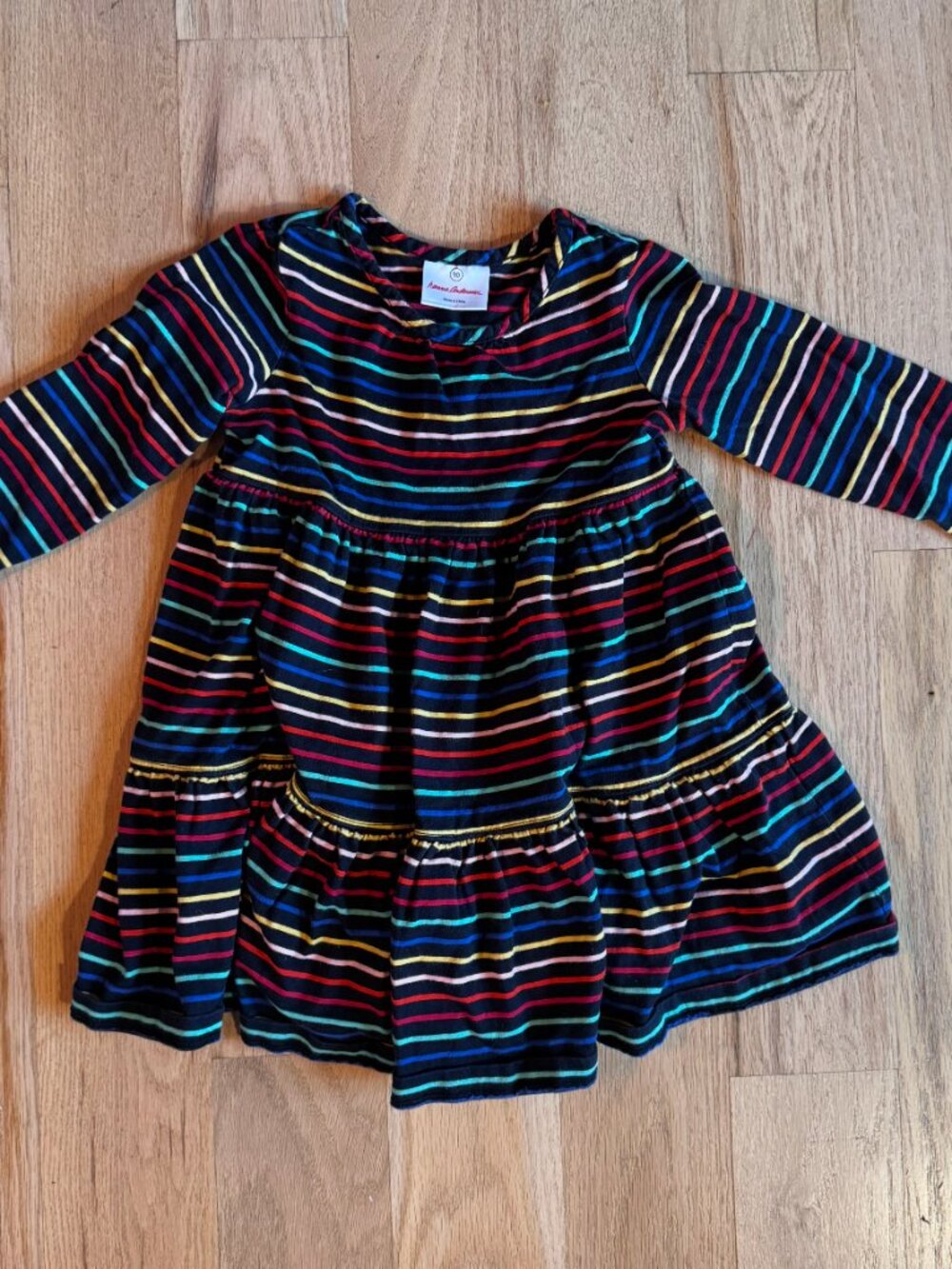 Hanna Andersson Rainbow Stripe Tiered Twirl Dress Black Girls 3T